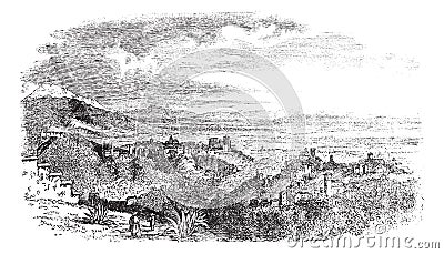 View of village at Granada, Andalusia, Spain vintage engraving Vector Illustration