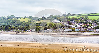 A view from the village of Llansteffan, Wales across the river Towy towards the picturesque village of Ferryside Stock Photo