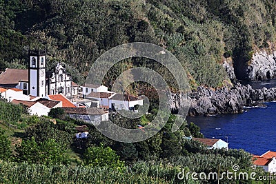 View of the village, Porto Formoso, Sao Miguel, Azores Stock Photo