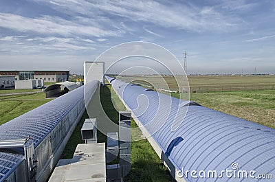 The Virgo interferometer west arm Stock Photo