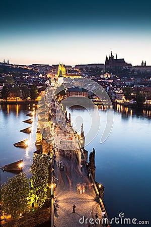 View of Vltava river with Charles bridge Editorial Stock Photo