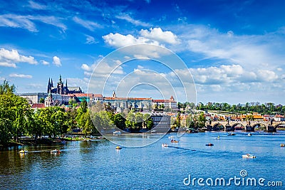 View of Vltava river and Gradchany, Prague Stock Photo