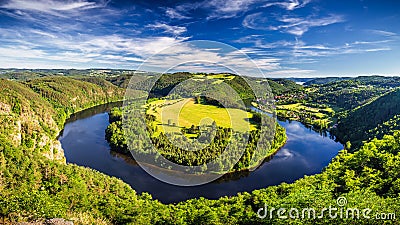 View of Vltava river horseshoe shape meander from Solenice viewpoint, Czech Republic Stock Photo