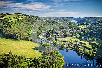 View of Vltava river horseshoe shape meander from Solenice viewpoint, Czech Republic Stock Photo