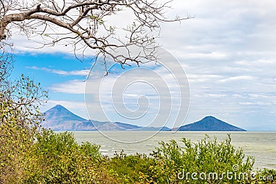 View at the Volcanos Momotombo and Momotombito with Xolotlan lake in Nicaragua Stock Photo