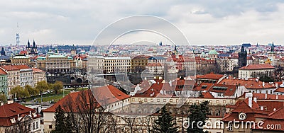 View of Vysehrad in Prague, red tile roofs of old houses Editorial Stock Photo