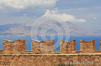 View from walls Of Ancient Acropolis At Lindos Stock Photo