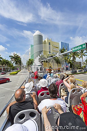 Washington Avenue buildings, South Beach, Miami, Florida Editorial Stock Photo