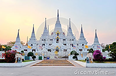 View of Wat Asokaram, Asokaram temple in Bangkok, Samut Prakan, at sunset Editorial Stock Photo