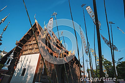 Panorama of Wat Phan Tao teak viharn Stock Photo