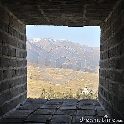 View from watchtower of the great wall Stock Photo