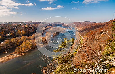 View west up the Potomac River from Maryland Heights Stock Photo