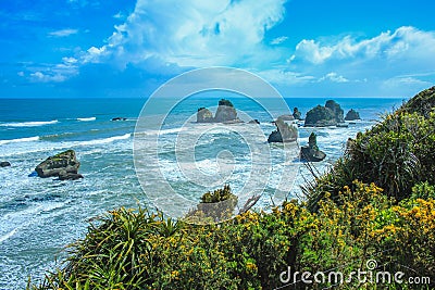 View of western coastline between Greymouth and Westport, South Island, New Zealand Stock Photo