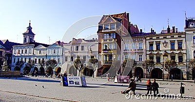 View on western side of old town square in Cieszyn in Poland Editorial Stock Photo