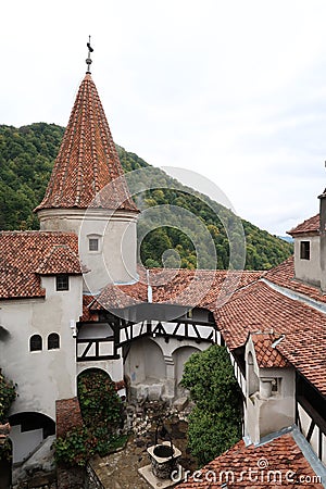 View on the western tower and into the courtyard of Bran Castle Stock Photo