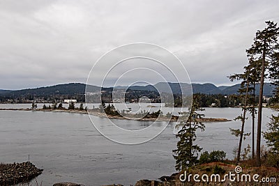 View of Whiffin Spit from East Sooke Stock Photo