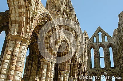 View of Whitby Abbey ruins showing stonework Stock Photo