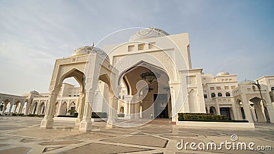 View of white domes of main entrance to Presidential Palace, with designed floor. Stock Photo