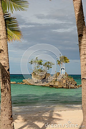 View of Willy Rock at morning. White beach. Boracay Island. Western Visayas. Philippines Stock Photo