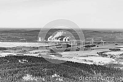 WInd and Coal Power Plant contrast Stock Photo