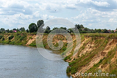 View on Winding river in rural area Stock Photo