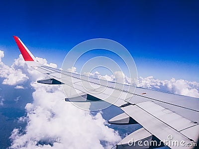 View from window of an airplan during sunst or sunrise Stock Photo