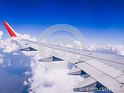 View from window of an airplan during sunst or sunrise Stock Photo