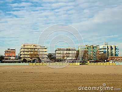 View of winter beach in Rimini, Italy Editorial Stock Photo