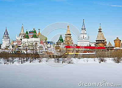 View winter Izmailovo Kremlin in Moscow Stock Photo