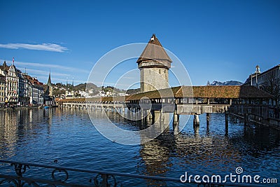 View on wooden bridge in Lausanne Editorial Stock Photo