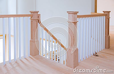 Hallway interior with hardwood floor view of wooden stairs Stock Photo