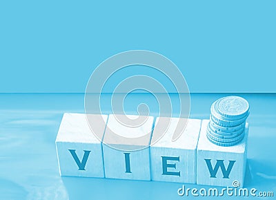 View word on wooden cubes. Beautiful red glossy background. Business and lifestyle concept Stock Photo