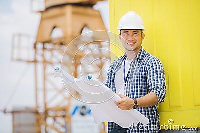 View of a Worker and architect watching some details on a construction Stock Photo