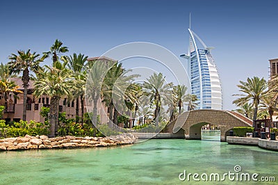 View of the world`s first seven stars luxury hotel Burj Al Arab Tower Editorial Stock Photo