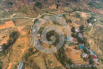 View from The world`s longest cable car go to Fansipan peak mountain the highest mountain in Indochina in Sapa, Vietnam Stock Photo