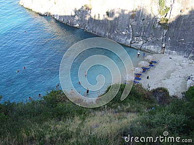 View of Xigia beach. In this beach, water contains sulfur and collagen Stock Photo