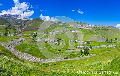 View of Xinaliq Khinalug village, Azerbaij Stock Photo