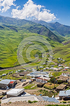 View of Xinaliq village, Azerbaij Stock Photo