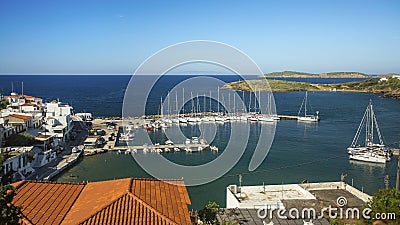 View on yacht Marina of Andros island in Aegean sea Stock Photo