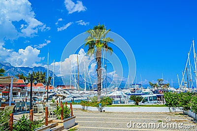 View of the yachts in the harbor of Kemer (Kemer Marina) Editorial Stock Photo