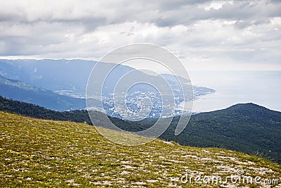 View of Yalta city from the Ai-Petri Mountain. Crimea Stock Photo