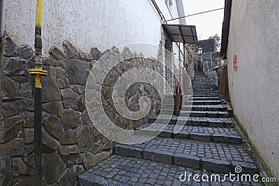 View of the Zamkovi Shody - Castle Steps - lane, one of landmarks of Uzhgorod city, Ukraine Editorial Stock Photo