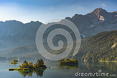 Zugspitze Mountain, Lake Eibsee, Germany Stock Photo