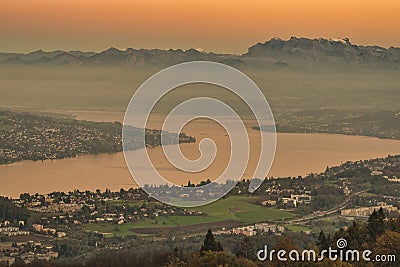 View of Zurich city and Lake Zurich from Uetliberg mountain Stock Photo