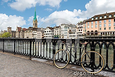 View of Zurich on Fraumunster Church and Church of St. Peter Stock Photo