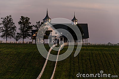 Sunset - Ornate Barn at Manchester Horse Farm - Bluegrass - Kentucky Stock Photo