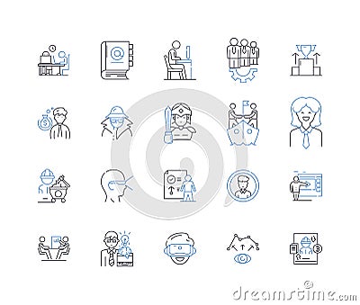 Viewer satisfaction line icons collection. Gratification, Approval, Contentment, Delight, Happiness, Fulfillment Vector Illustration