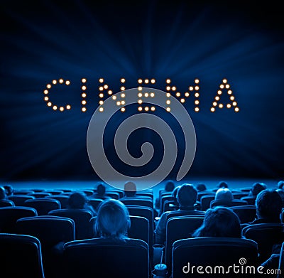 Viewers in the cinema, blue toning Editorial Stock Photo