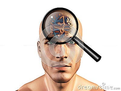Viewing gears in mans head Stock Photo