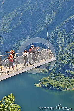 Viewing Platform in Hallstatt with a spectacular view of Lake Hallstatter See, Austria, Europe. Editorial Stock Photo